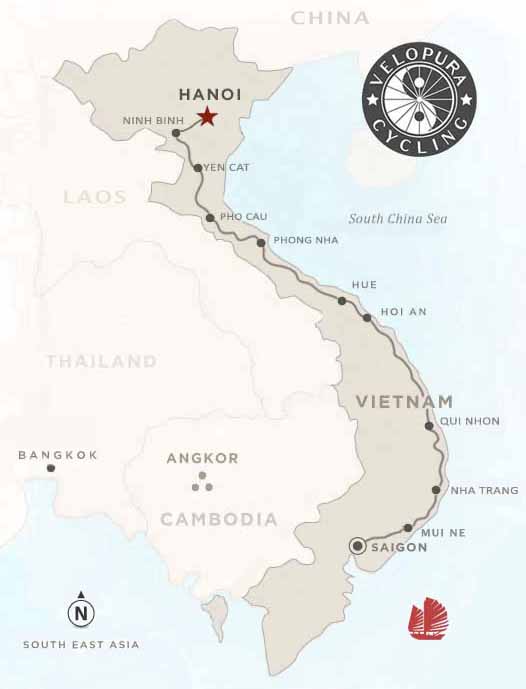 Vietnam bicycle tour map